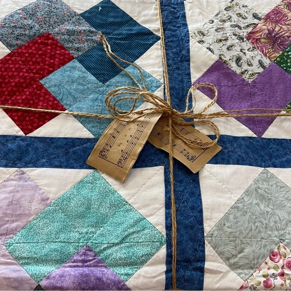 72”x88” Twin Size Handmade Patchwork Cotton Quilt. Simple Shabby Chic.